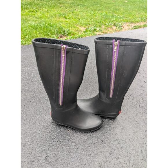 Chooka Womens Tall Black Rubber Rain Boots Sz 7 Zipper Farmcore Utility Chore - Picture 1 of 7